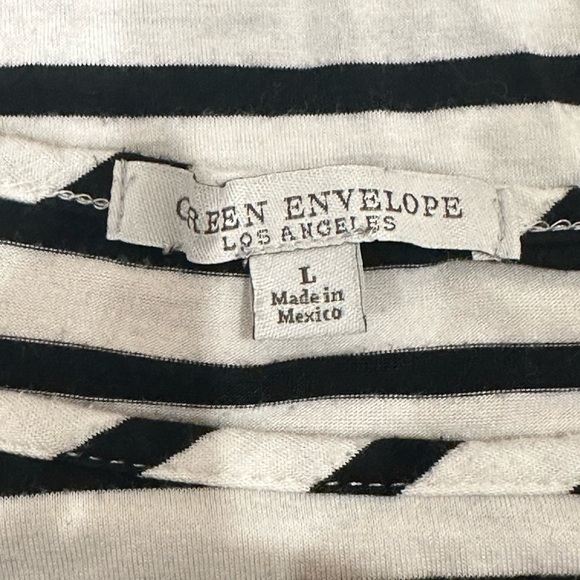 Green Envelope Los Angeles Black White Breton Stripe Bell Sleeve Top Size Large - Picture 6 of 6